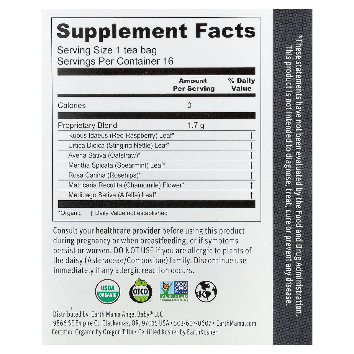 Earth Mama, Organics, 100 Organic Third Trimester Tea, Mint, Caffeine Free, 16 Tea Bags, 0.96 oz (27.2 g)