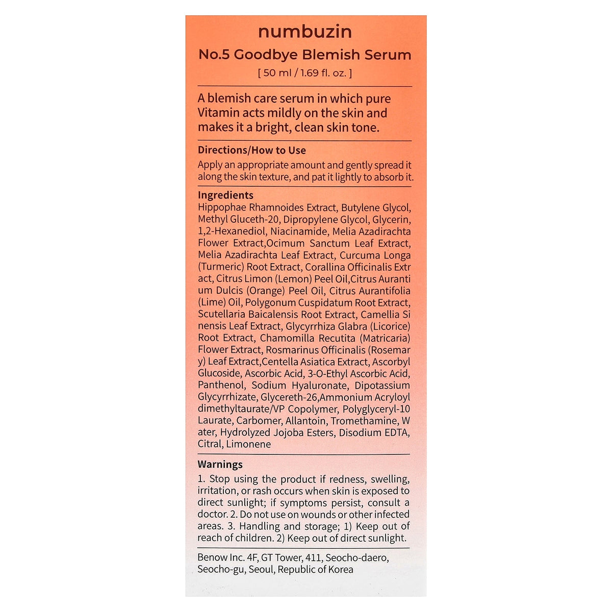 Numbuzin, No.5 Goodbye Blemish Serum, 1.69 fl oz (50 ml)