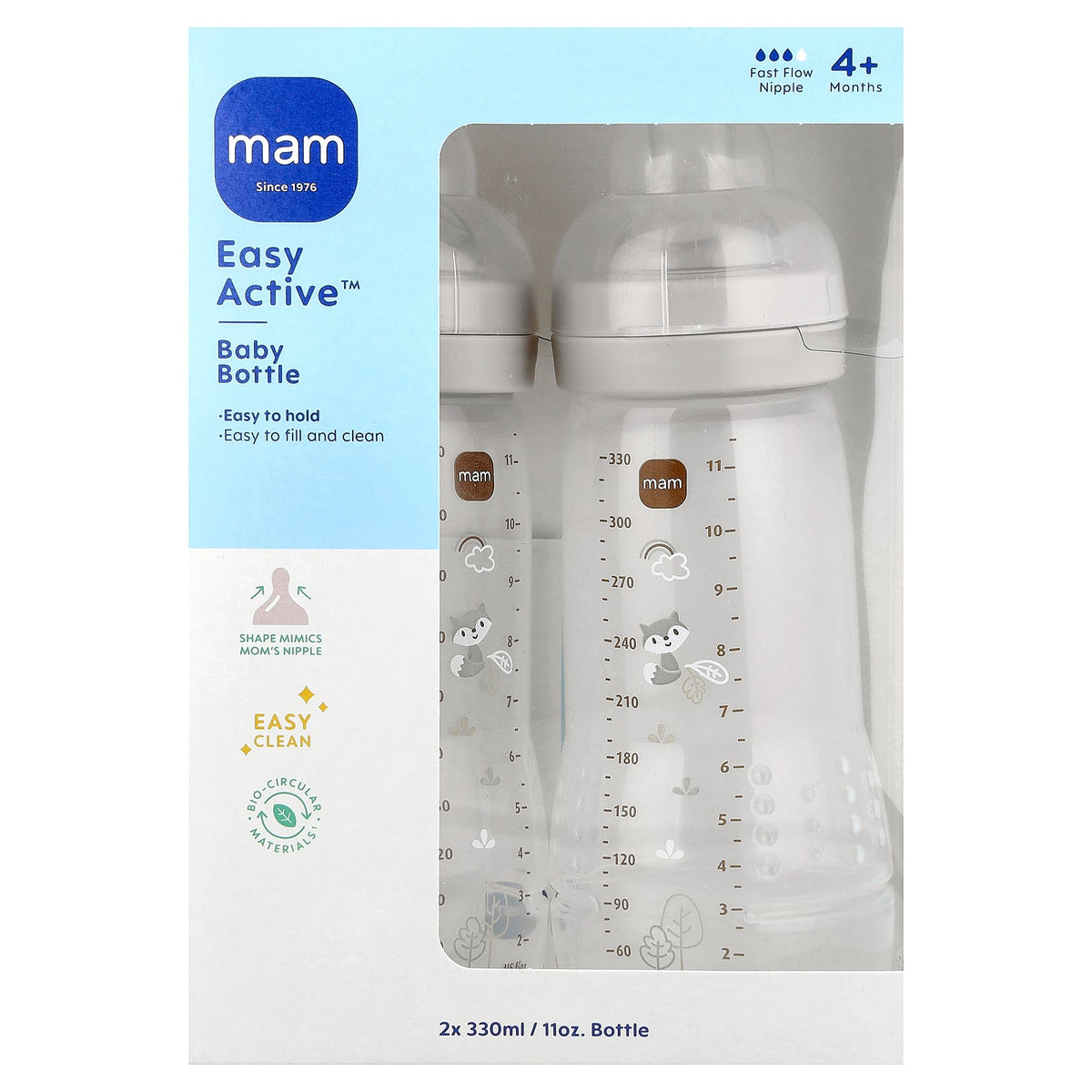 MAM, Easy Active™, Baby Bottle, 4+ Months, 2 Bottles, 11 oz (330 ml) Each