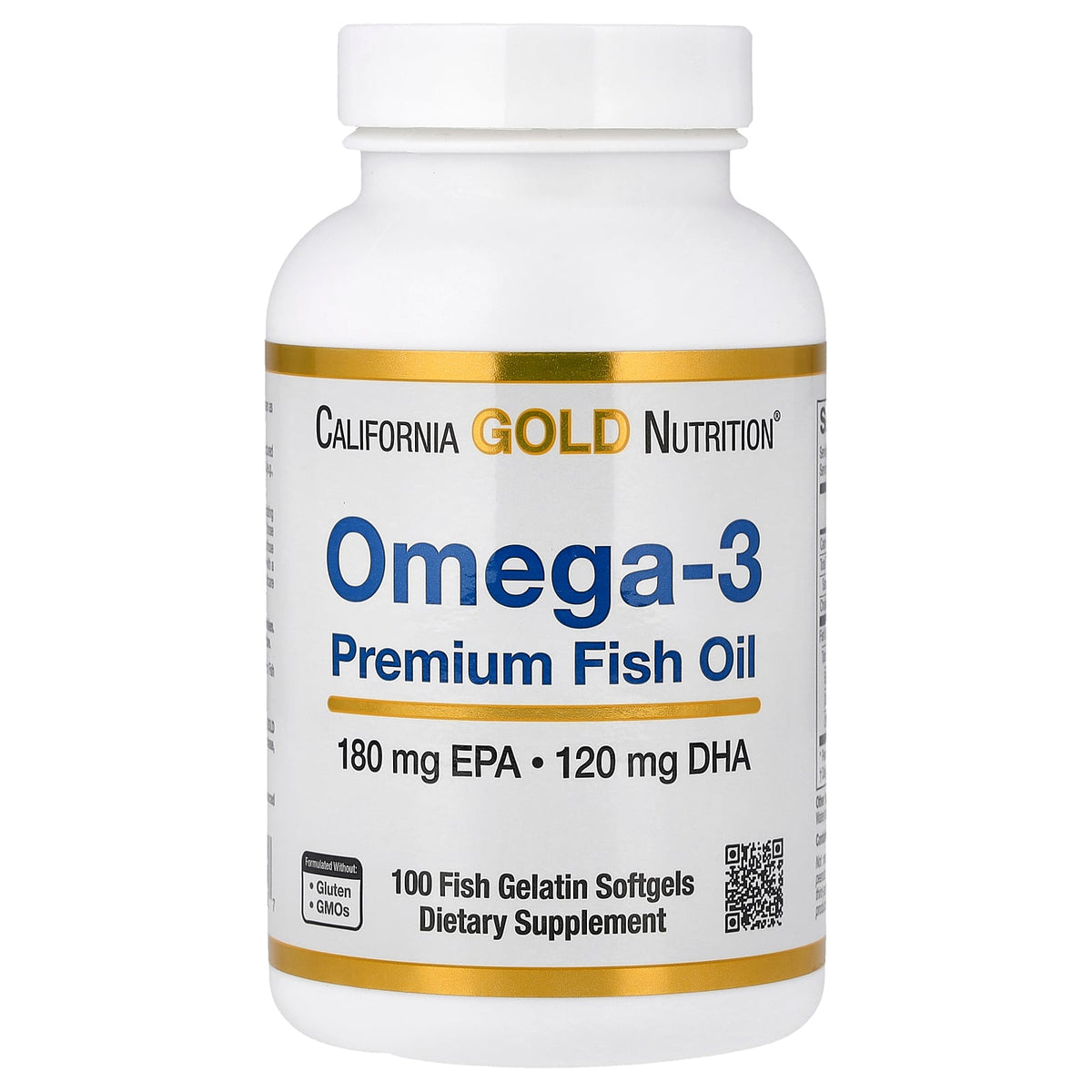 California Gold Nutrition, Omega-3 Premium Fish Oil, 100 Fish Gelatin Softgels (1,100 mg per Softgel)