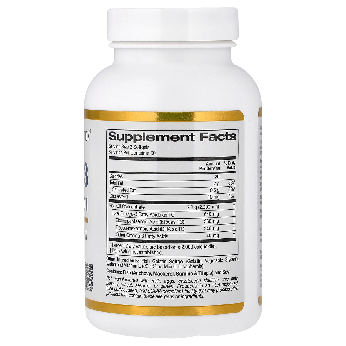 California Gold Nutrition, Omega-3 Premium Fish Oil, 100 Fish Gelatin Softgels (1,100 mg per Softgel)