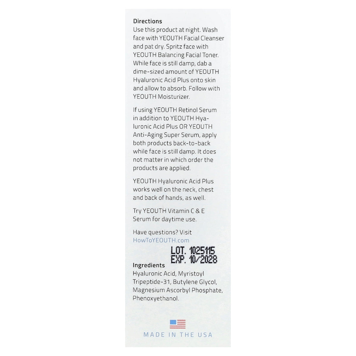 YEOUTH, Hyaluronic Acid Plus, 2 fl oz (60 ml)