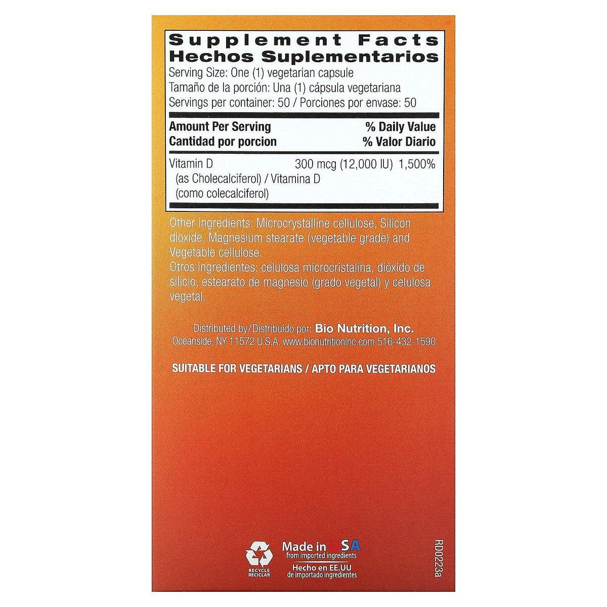 Bio Nutrition, D-3 , 300 mcg , 50 Vegetarian Capsules