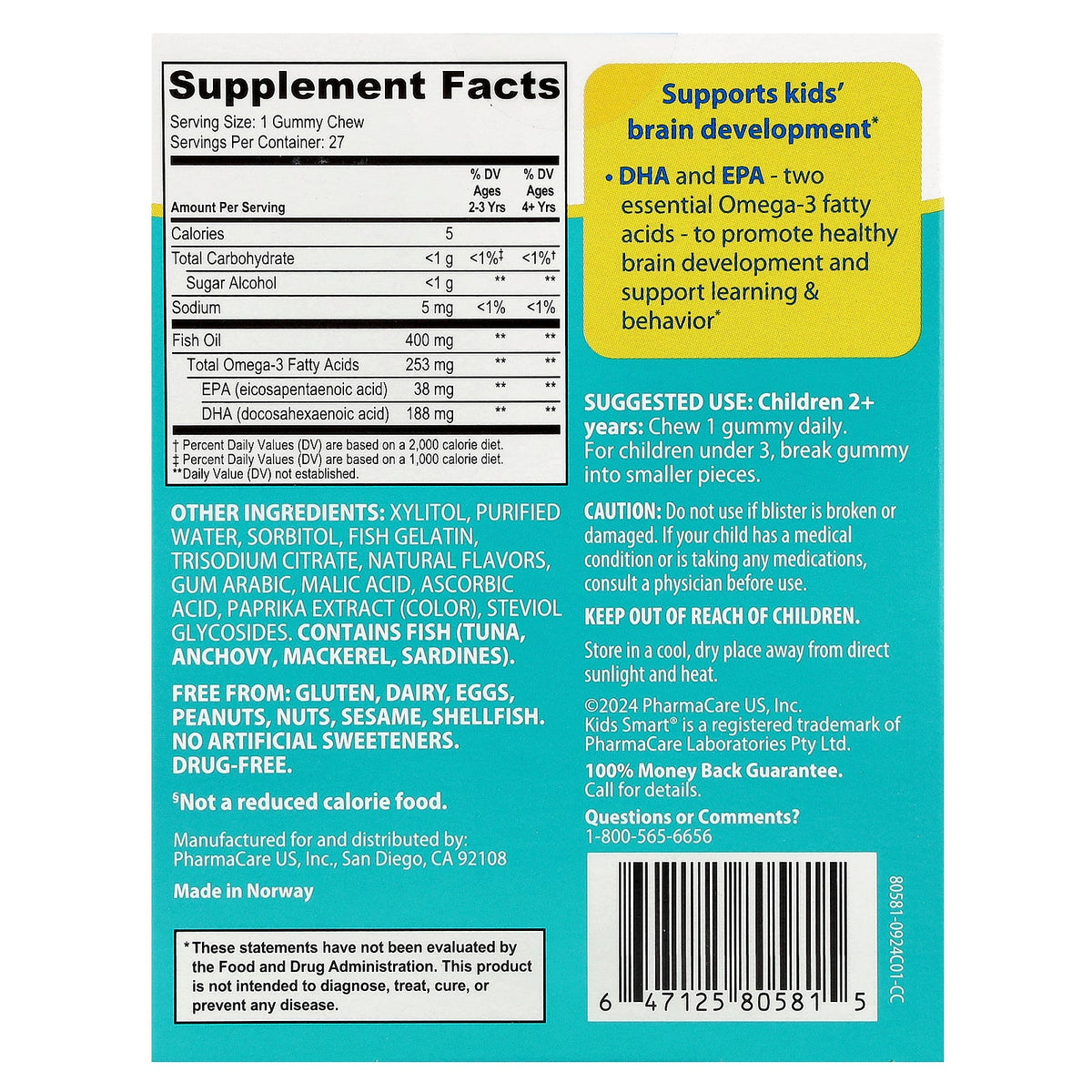 Kids Smart, Vita Gummies, Brain Booster, Sugar-Free, Ages 2+, Tutti Frutti, 27 Gummy Chews