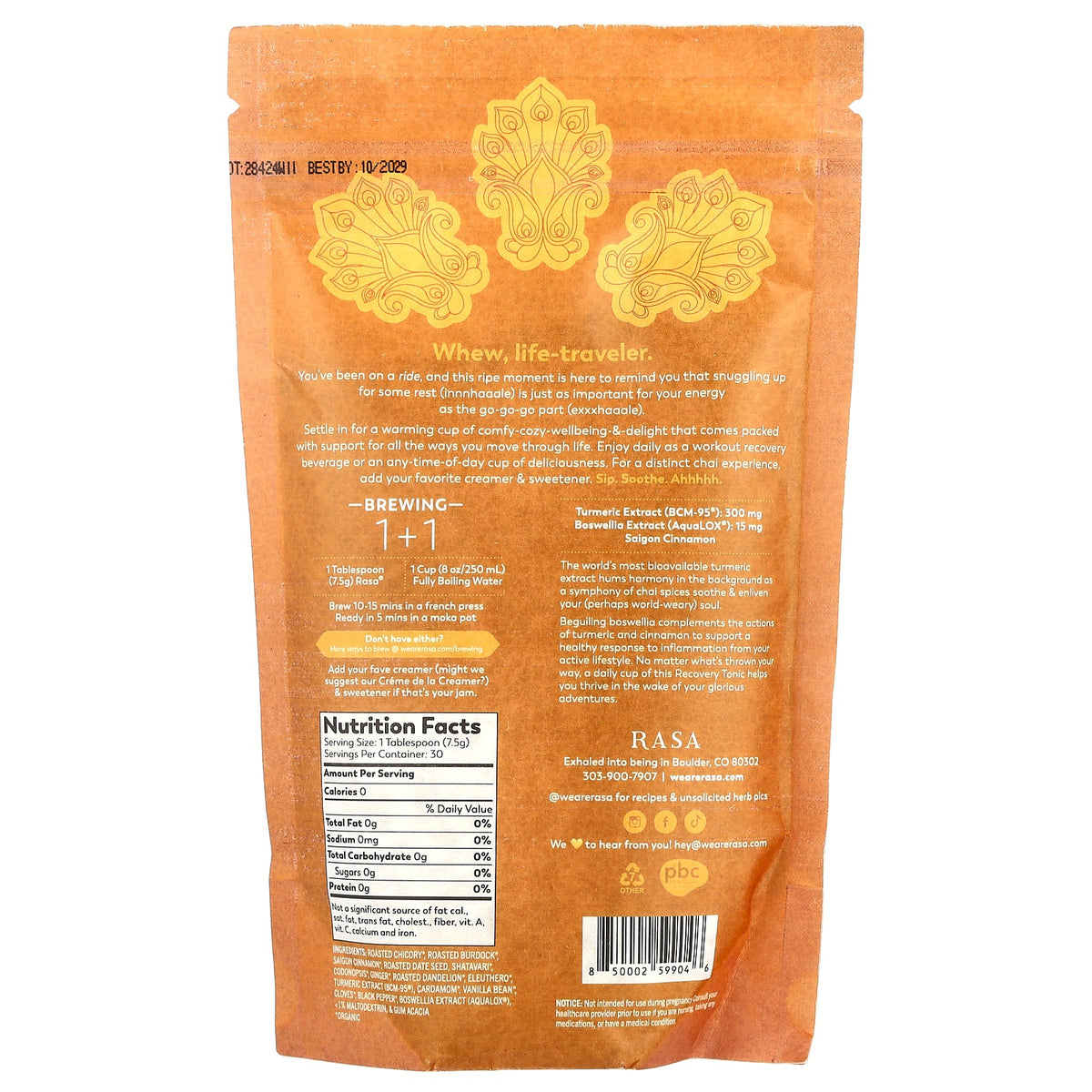 Rasa, Adaptogenic Recovery Tonic, Golden Chai, 8 oz (226 g)