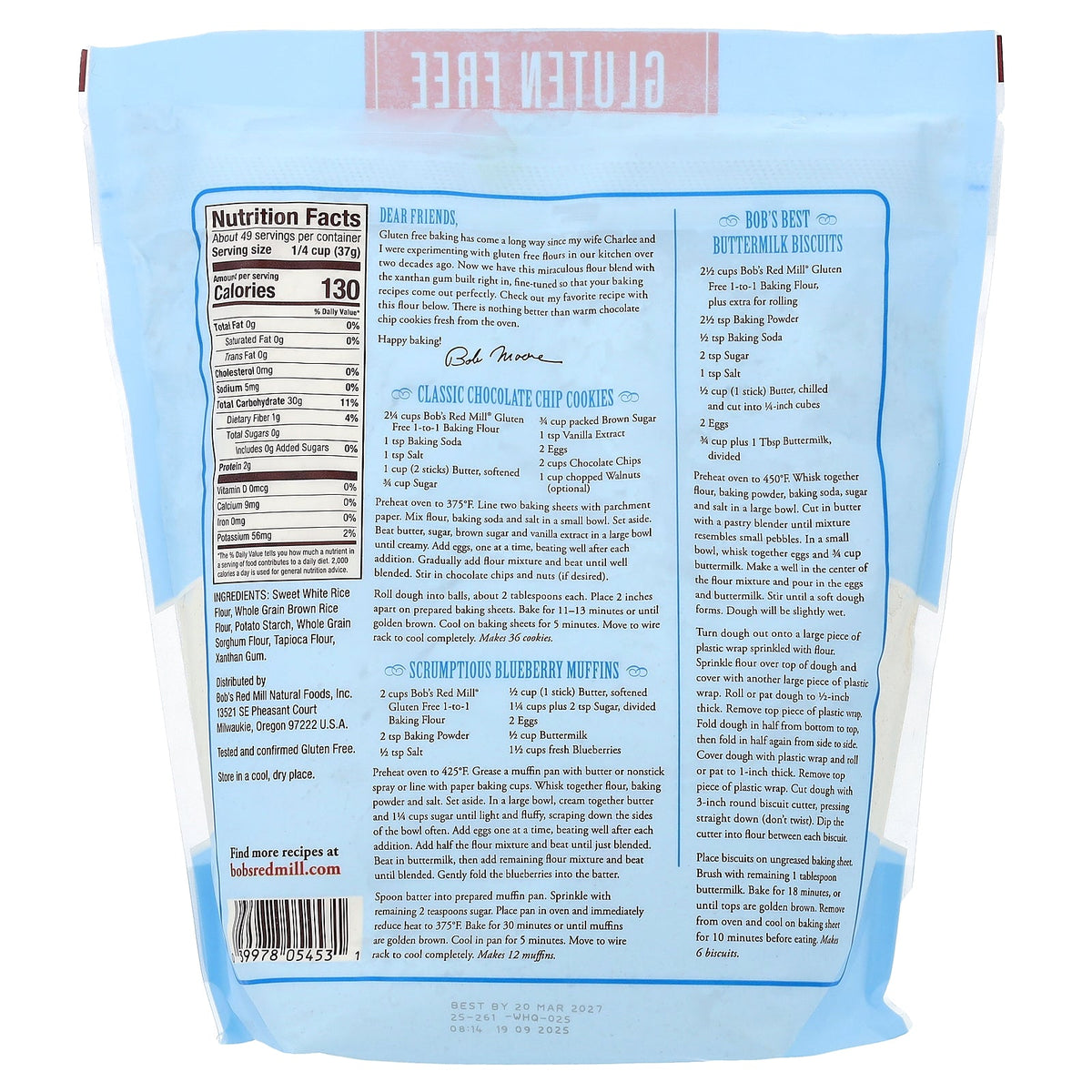 Bob's Red Mill, 1 to 1 Baking Flour®, Gluten Free, 64 oz (1.81 kg)