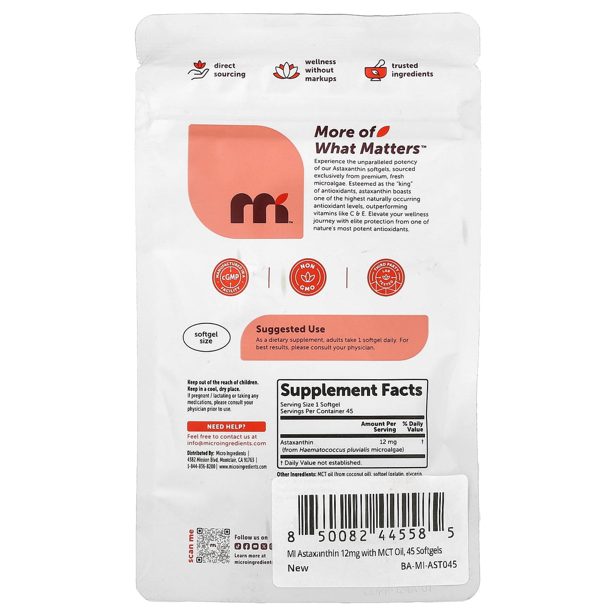 Micro Ingredients, Astaxanthin, 12 mg, 45 Softgels