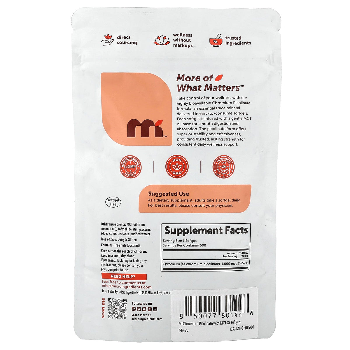 Micro Ingredients, Chromium Picolinate, 1,000 mcg, 500 Softgels