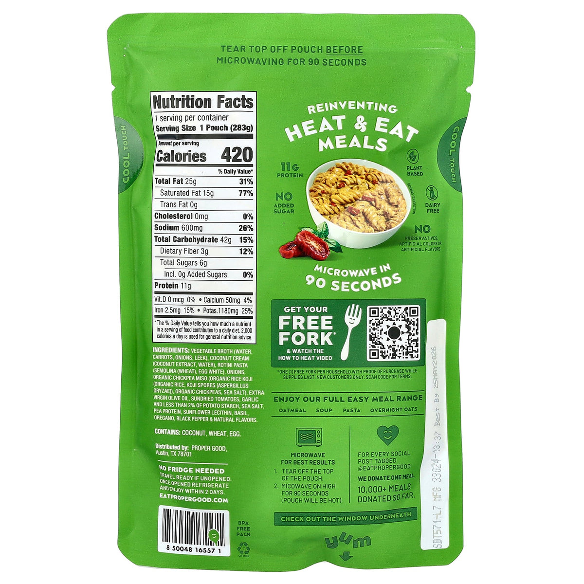 Proper Good, Ready to Heat & Eat, Sundried Tomato Basil, 10 oz (283 g)
