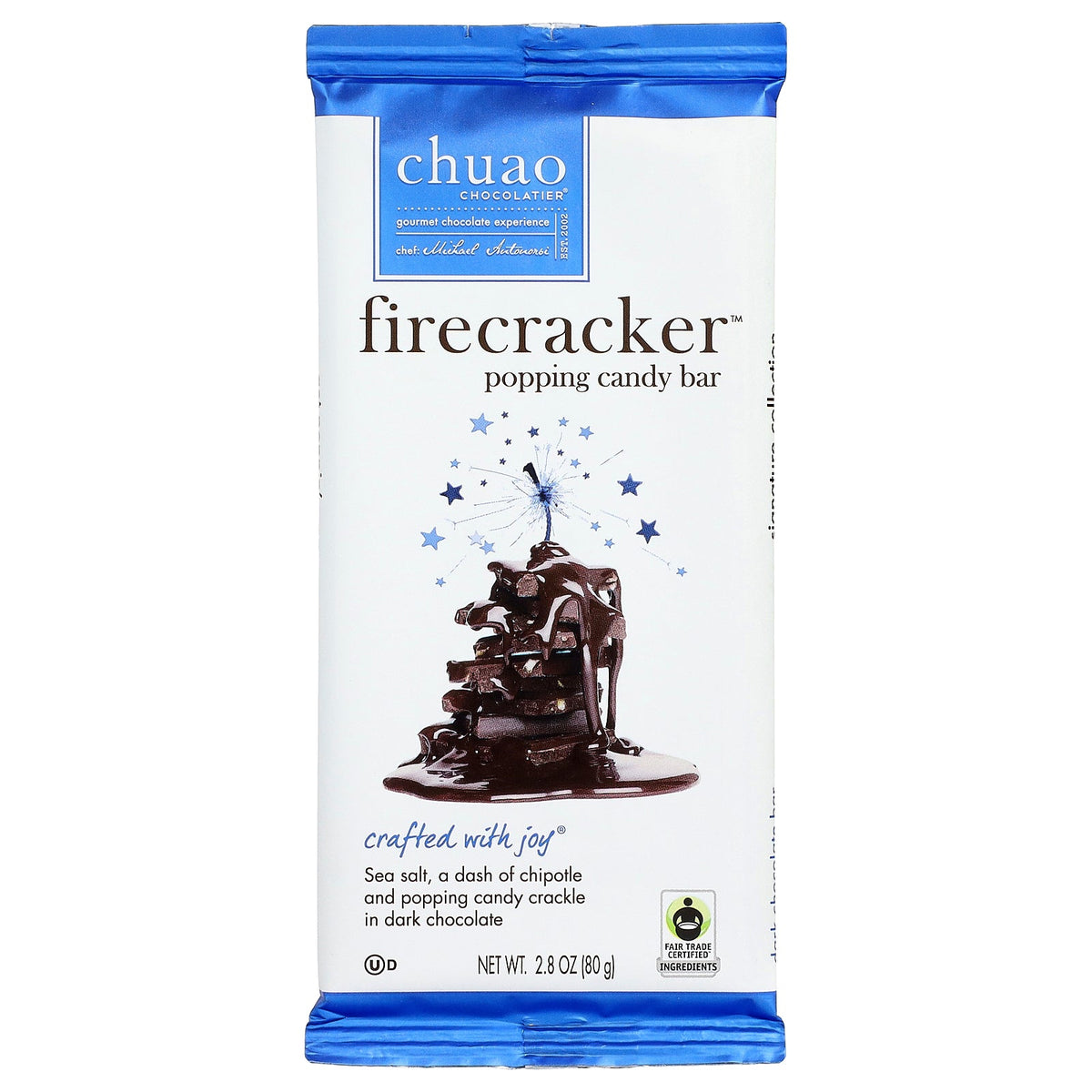 Chuao Chocolatier, Dark Chocolate Bar, Firecracker™ Popping Candy, 2.8 oz (80 g)