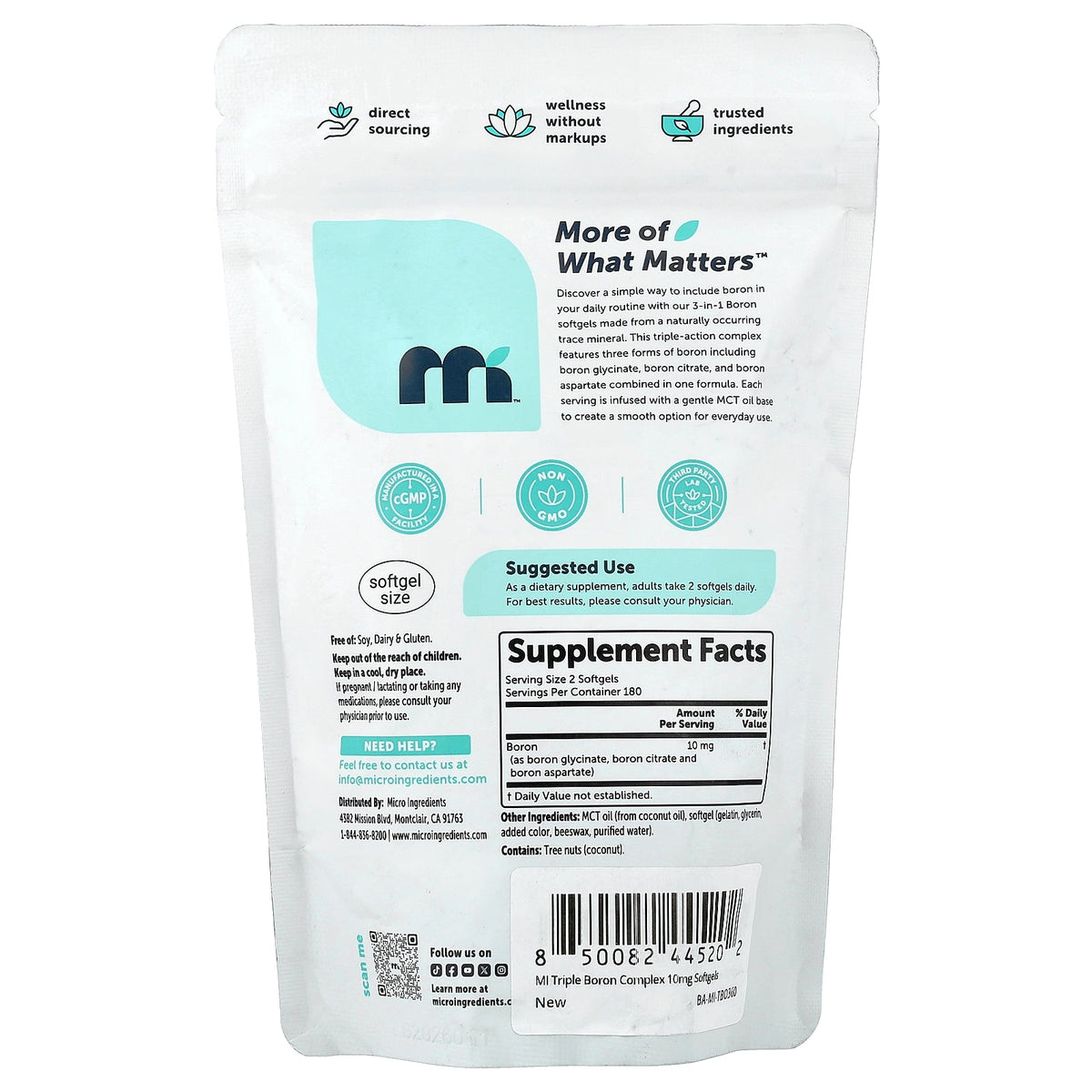 Micro Ingredients, Triple Boron Complex, 360 Softgels (5 mg per Softgel)