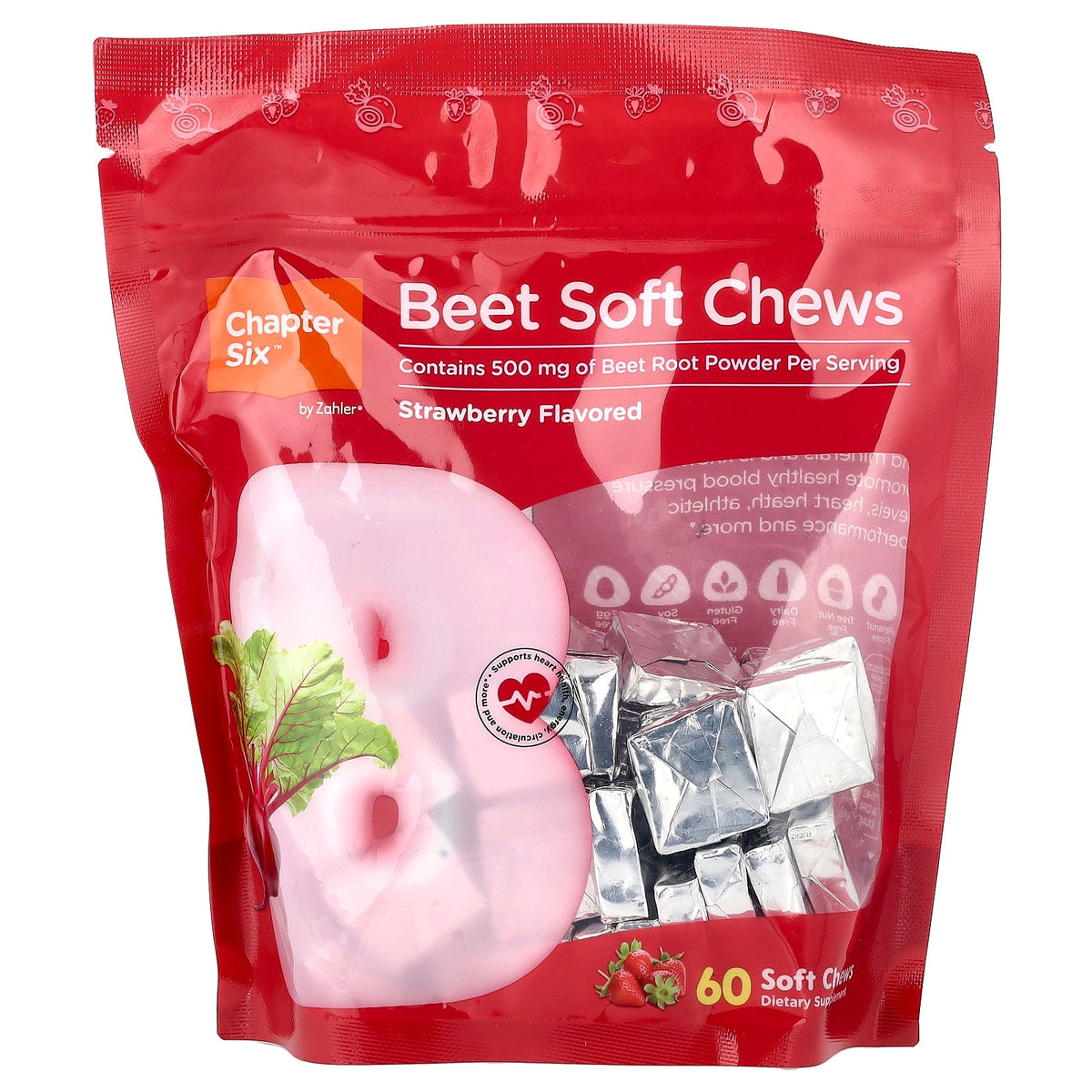 Zahler, Chapter Six™, Beet Soft Chews, Strawberry, 60 Soft Chews (250 mg per Soft Chew)
