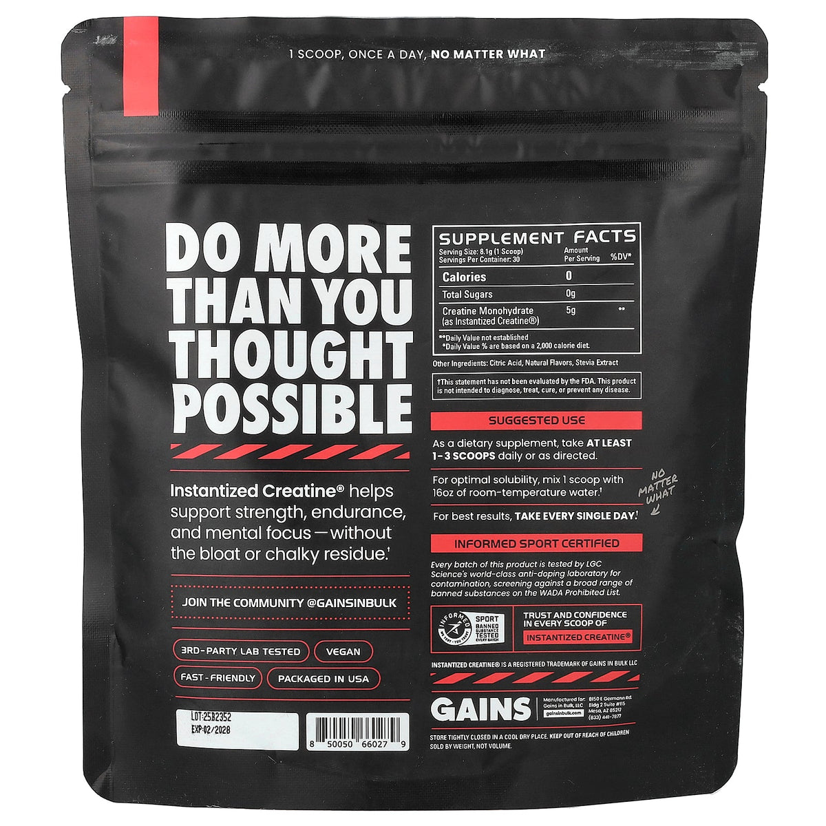 GAINS, Instantized Creatine®, Soluble Creatine Monohydrate, Sour Raspberry, 8.57 oz (243 g)