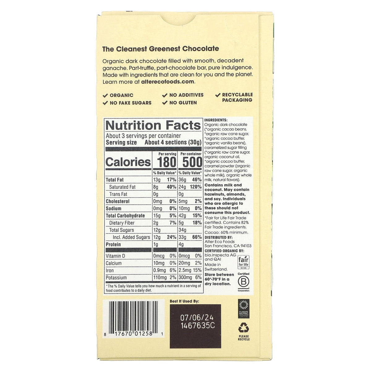 Alter Eco, Truffle Thins, Organic Dark Chocolate Bar, Crème Brûlée, 2.96 oz (84 g)
