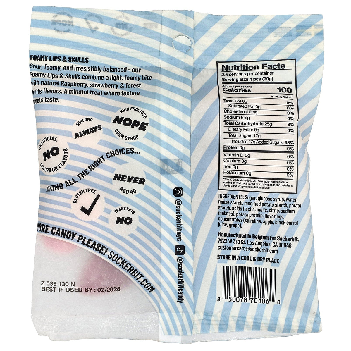 Sockerbit, Swedish Candy, Foamy Lips & Skulls, Sour, 2.82 oz (80 g)