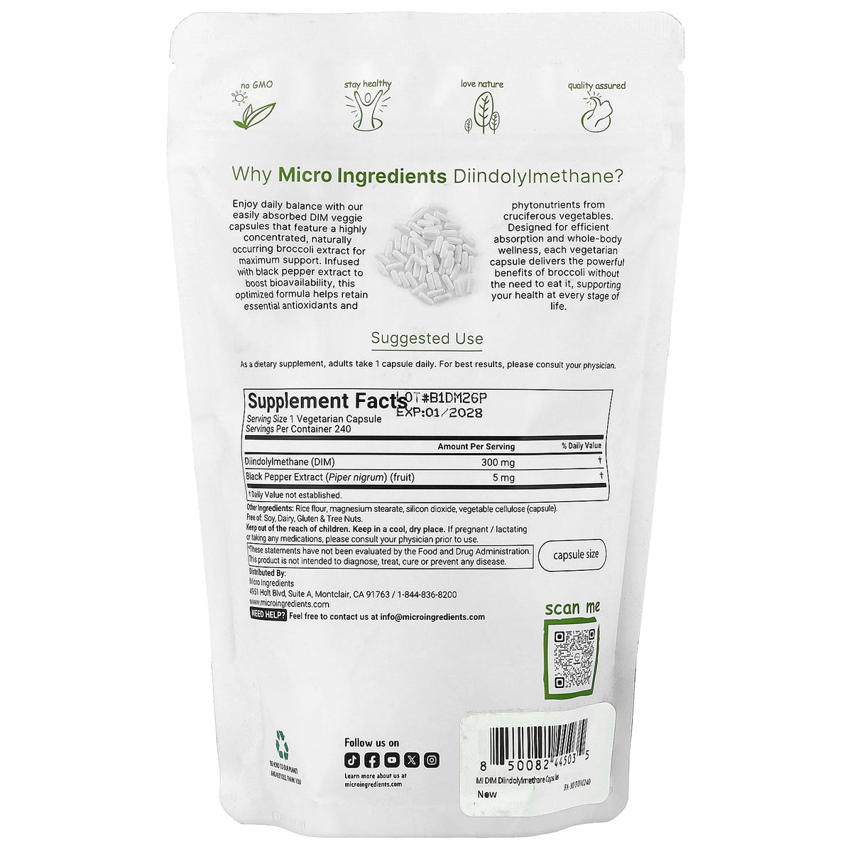 Micro Ingredients, DIM with Black Pepper Extract, 240 Vegetarian Capsules