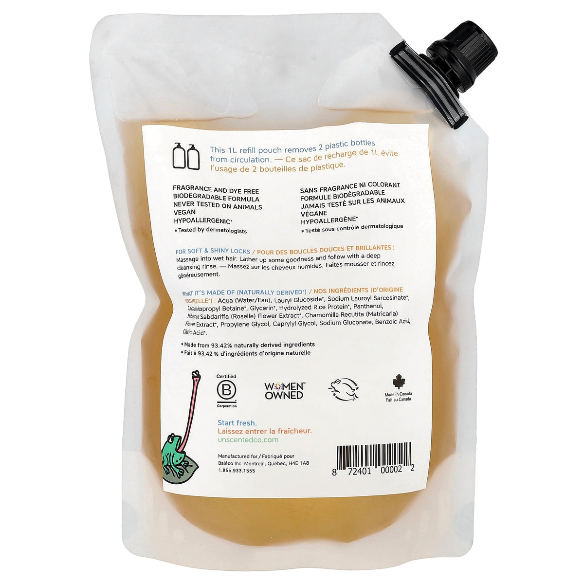 The Unscented Company, Kids, Shiny Shampoo + Wash, Refill, Fragrance Free, 33.8 fl oz (1 l)