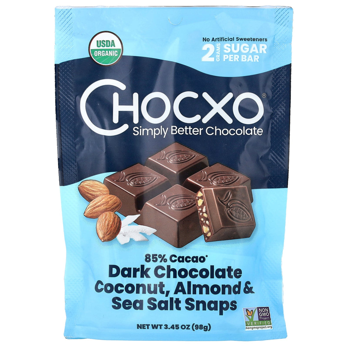 Chocxo, Organic Dark Chocolate Coconut, Almond & Sea Salt Snaps, 7 Bars, 0.5 oz (14 g) Each