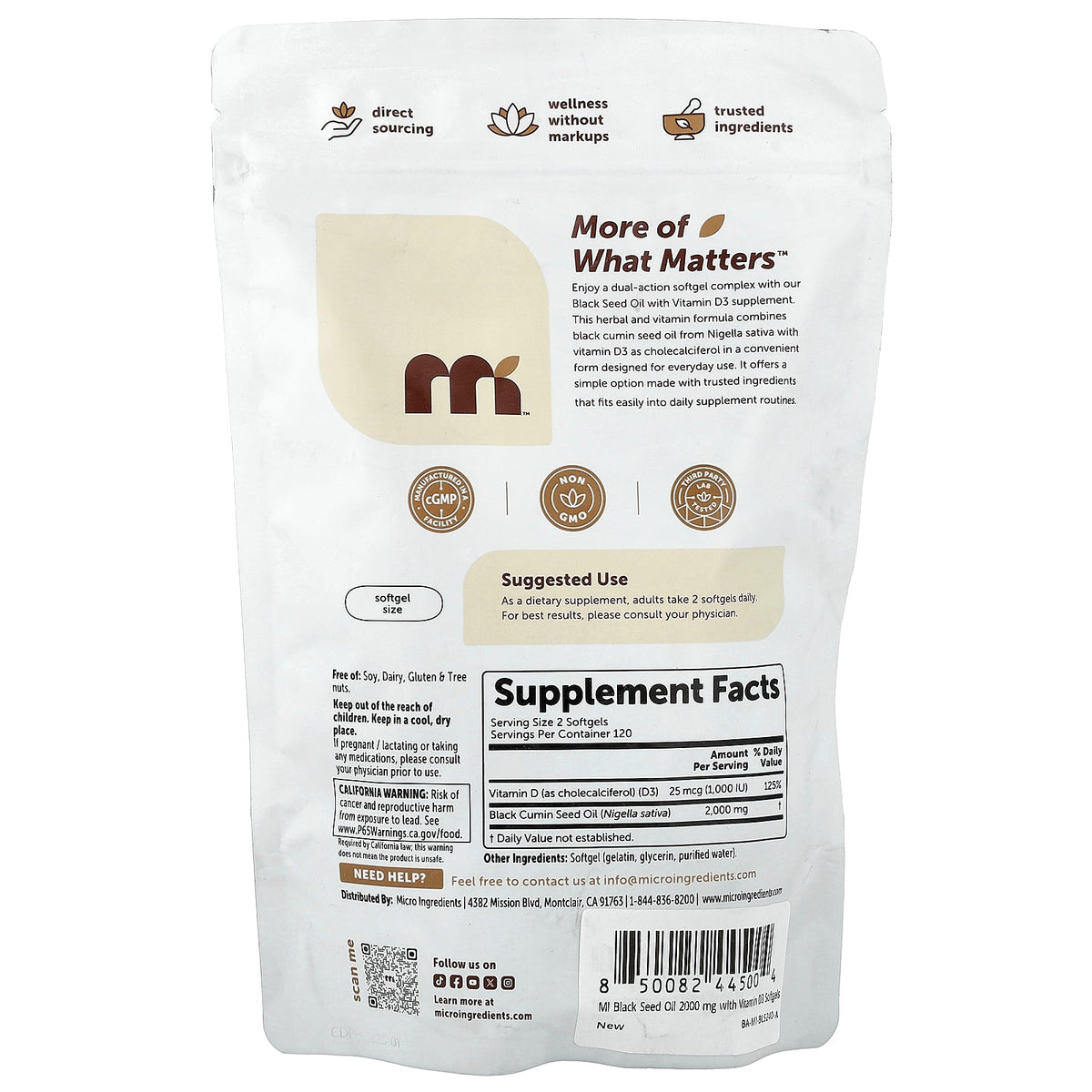 Micro Ingredients, Black Seed Oil with Vitamin D3, 240 Softgels