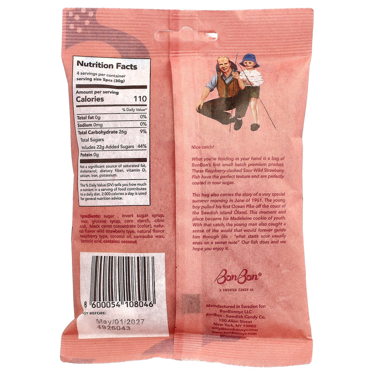 BonBon, Sour Wild Strawberry Fish, 5.2 oz (150 g)