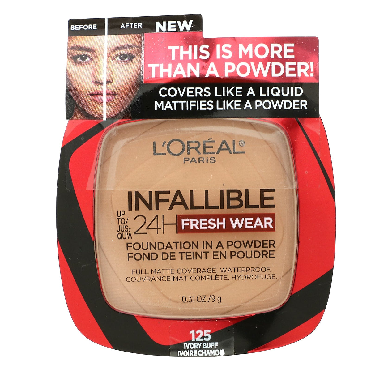 L'Oréal, Infallible 24H Fresh Wear, Foundation In A Powder, 125 Ivory Buff, 0.31 oz (9 g)