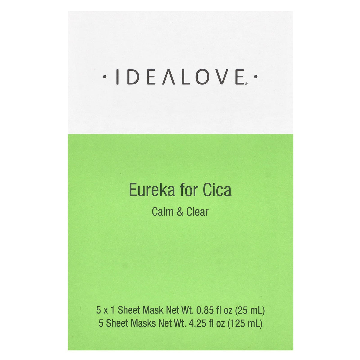 Idealove, Eureka for Cica, Calm & Clear, 5 Beauty Sheet Masks, 0.85 fl oz (25 ml) Each