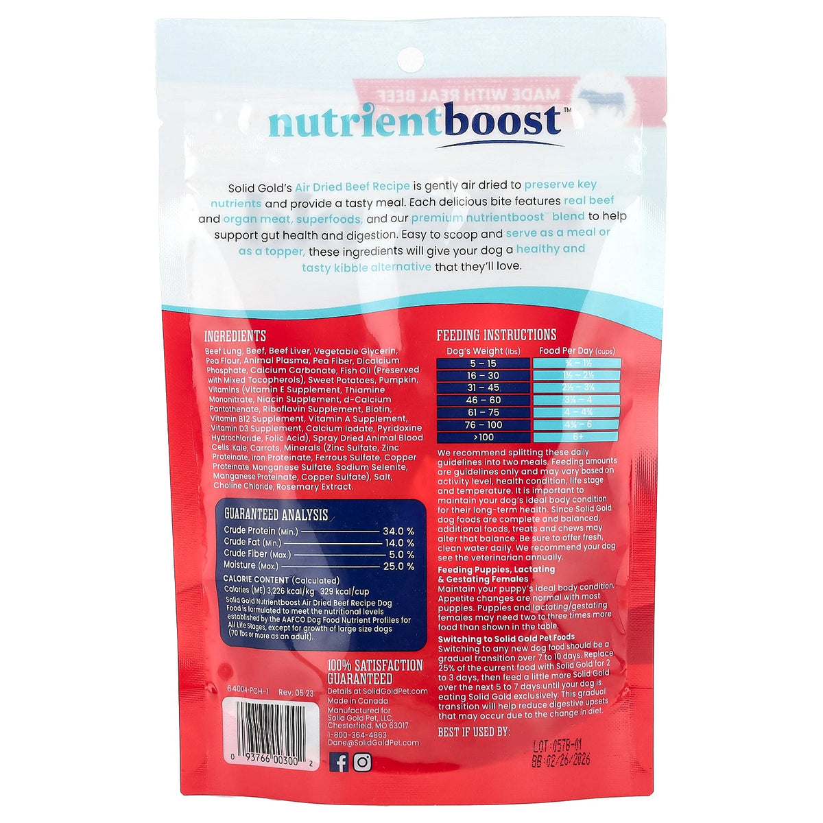 Solid Gold, Air Dried Meal or Topper, For Dogs, Beef Recipe, 4 oz (113 g)