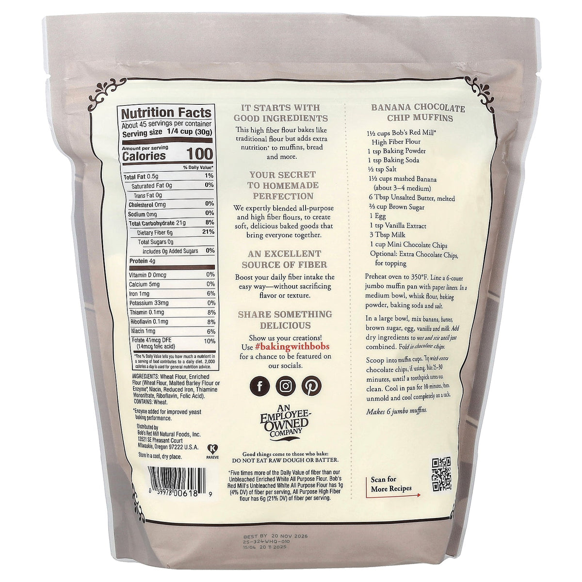 Bob's Red Mill, All-Purpose High Fiber Flour, 48 oz (1.36 kg)