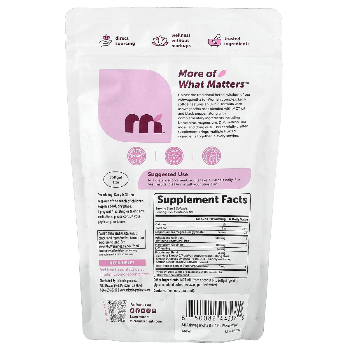 Micro Ingredients, Ashwagandha For Women, 240 Softgels