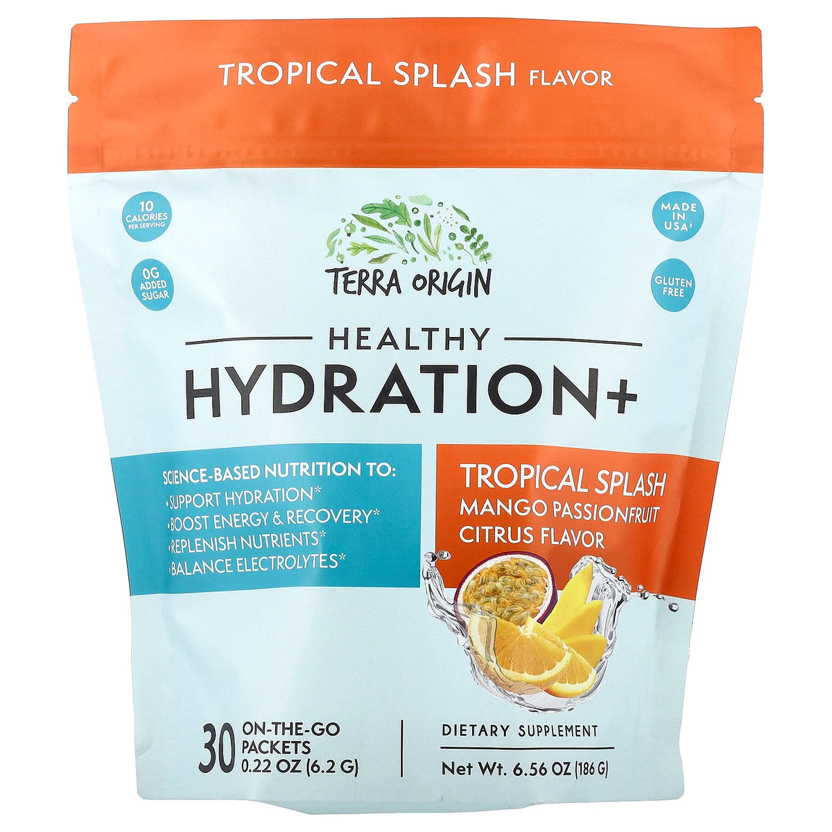 Terra Origin, Healthy Hydration+, Tropical Splash, 30 On-The-Go Packets, 0.22 oz (6.2 g) Each