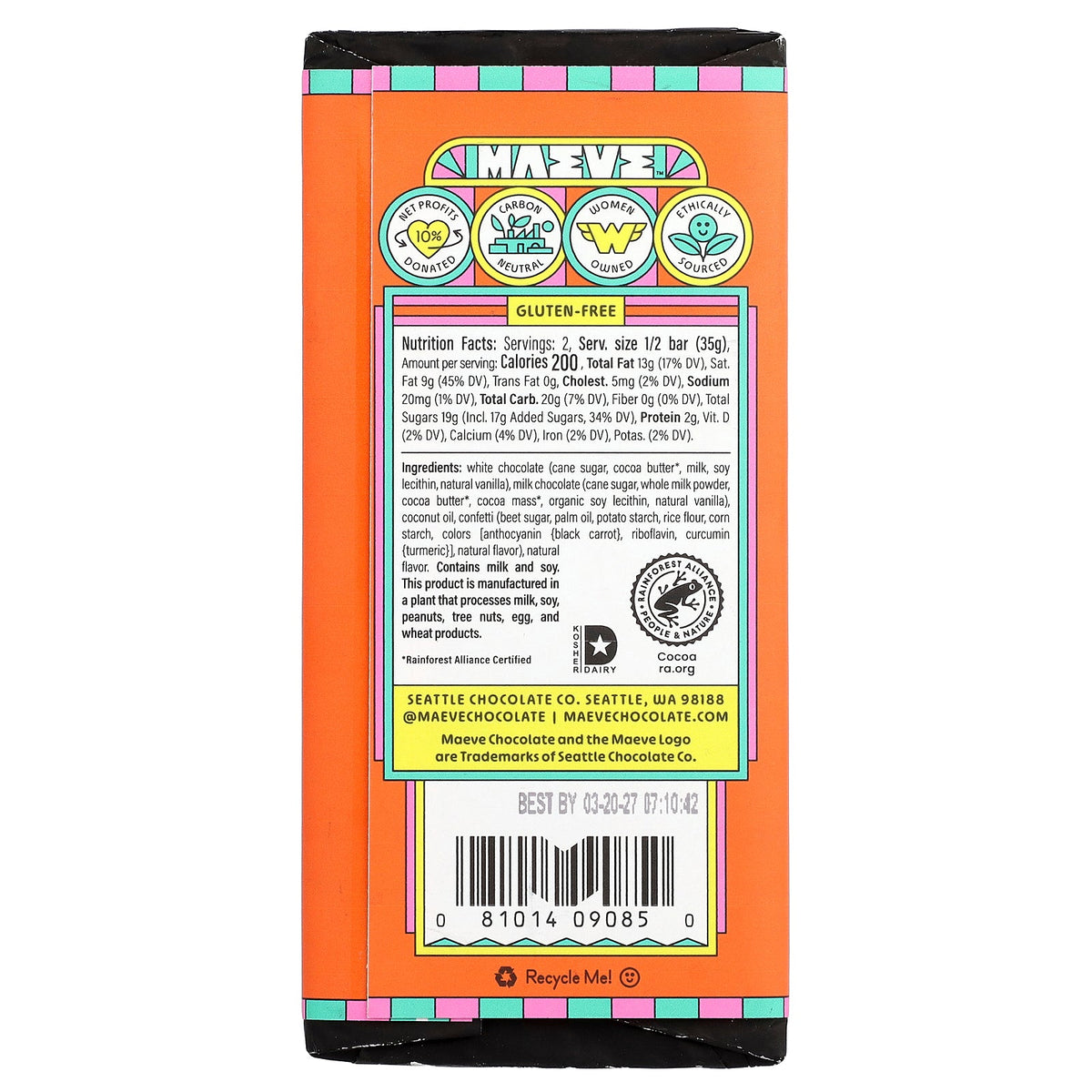 Maeve Chocolate, Milk & White Chocolate Truffle Bar, Happy Birthday, 2.5 oz (70 g)