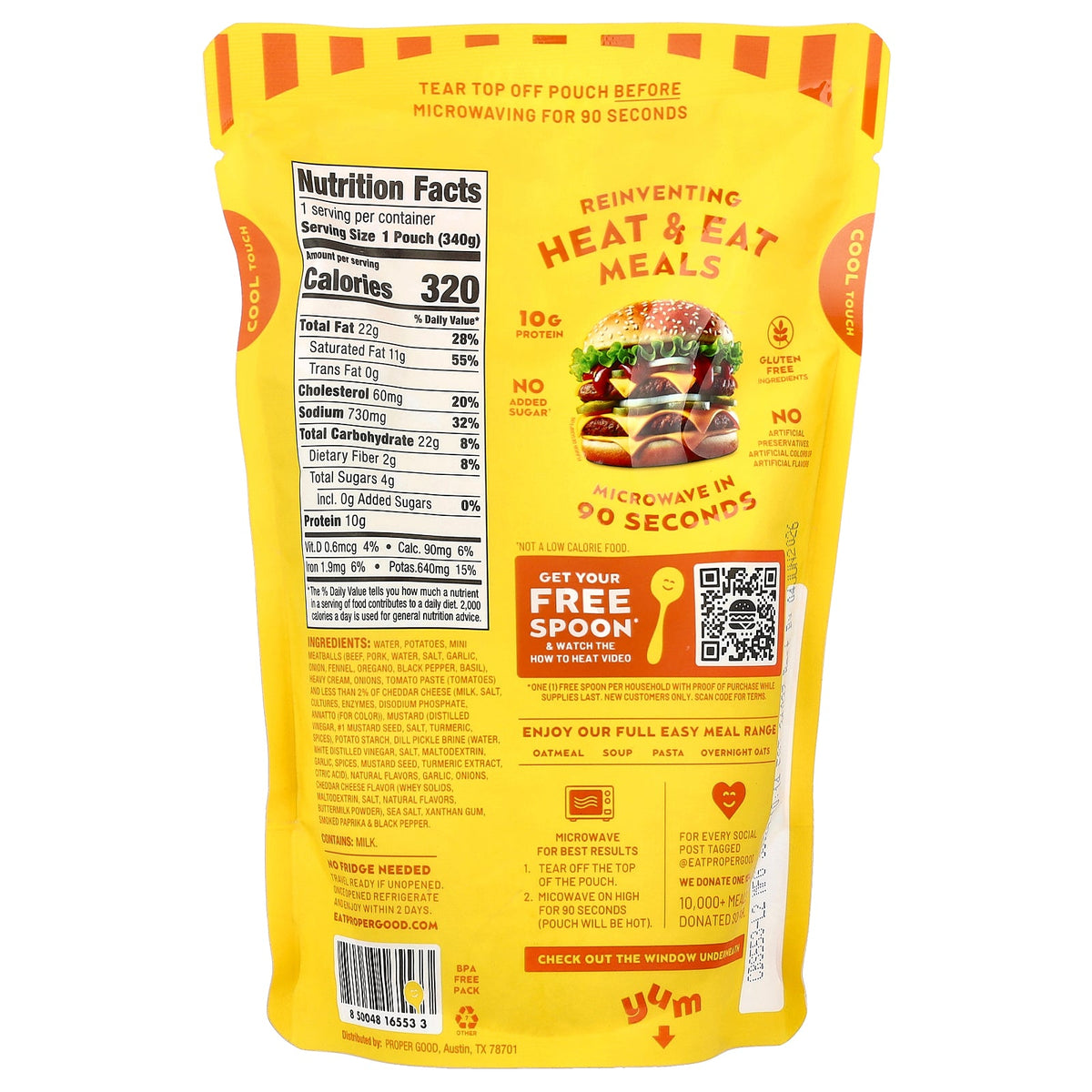 Proper Good, Ready to Heat & Eat, Cheeseburger Soup, Beef, Tomato & Cheese, 12 oz (340 g)