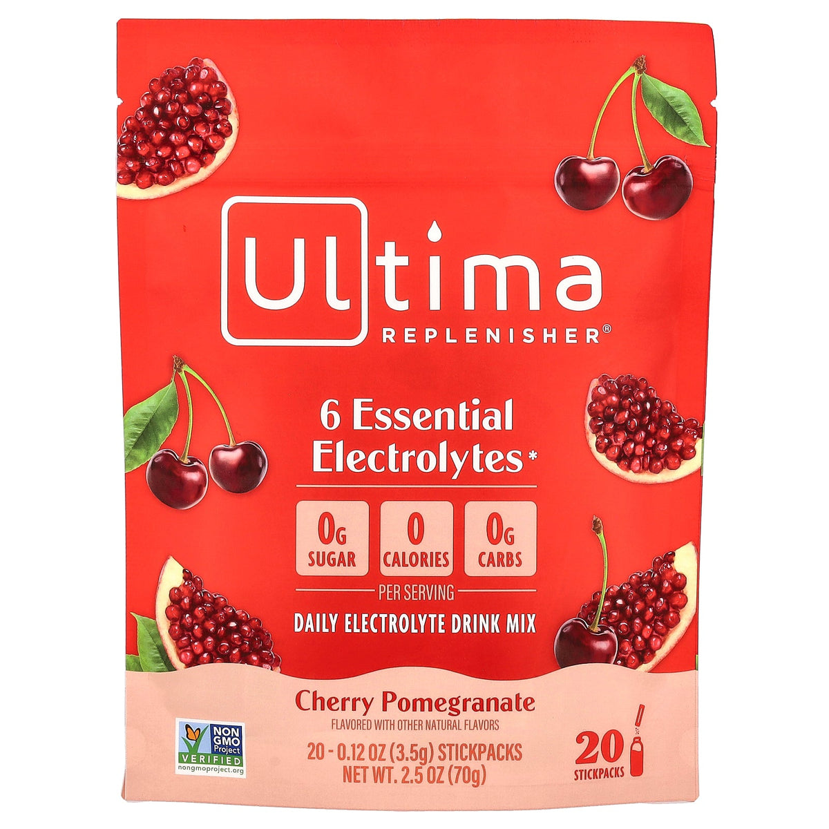 Ultima Replenisher, 6 Essential Electrolytes, Daily Electrolyte Drink Mix, Cherry Pomegranate, 20 Stickpacks, 0.12 oz (3.5 g) Each