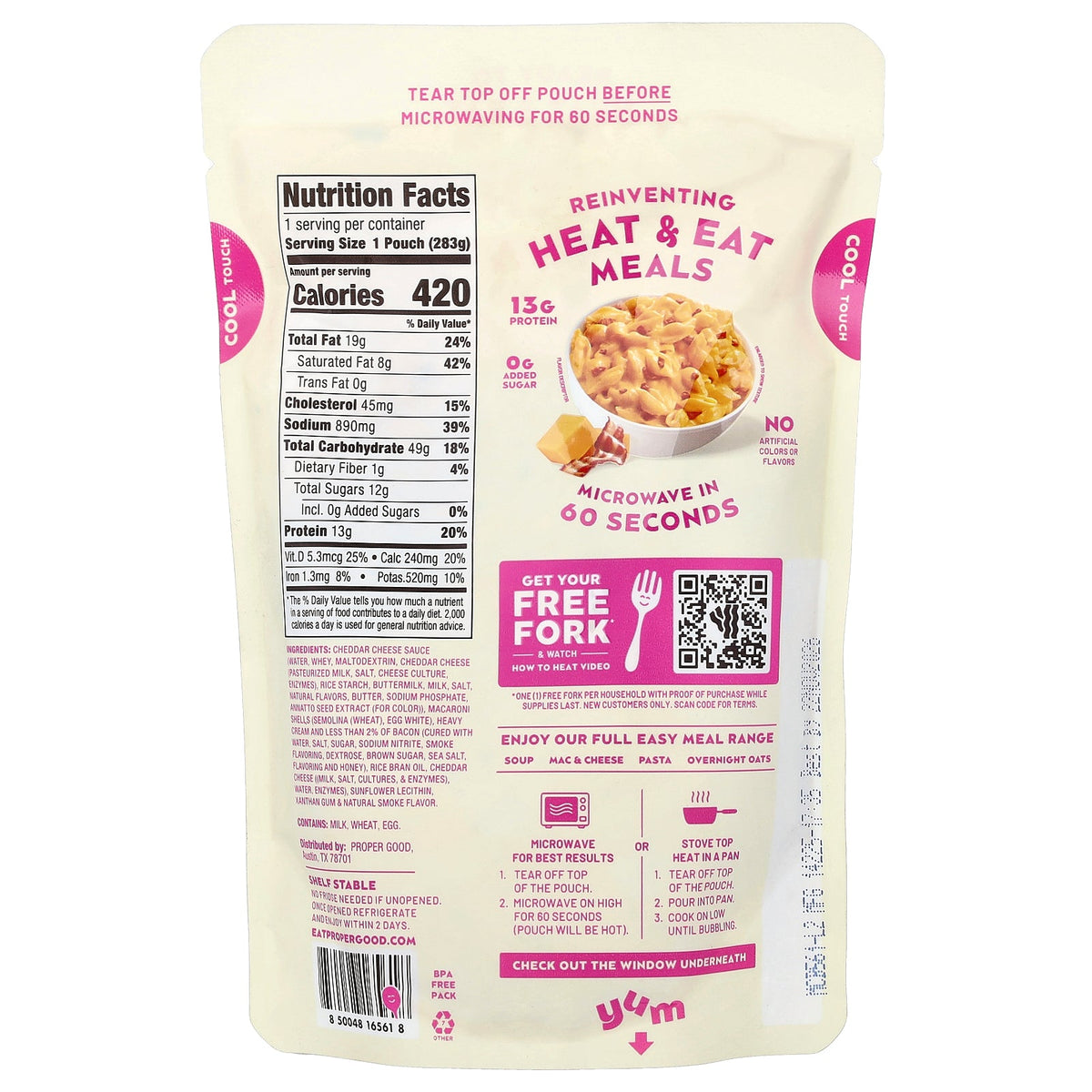 Proper Good, Ready to Heat & Eat, Mac & Cheese, Bacon Cheddar, 10 oz (283 g)