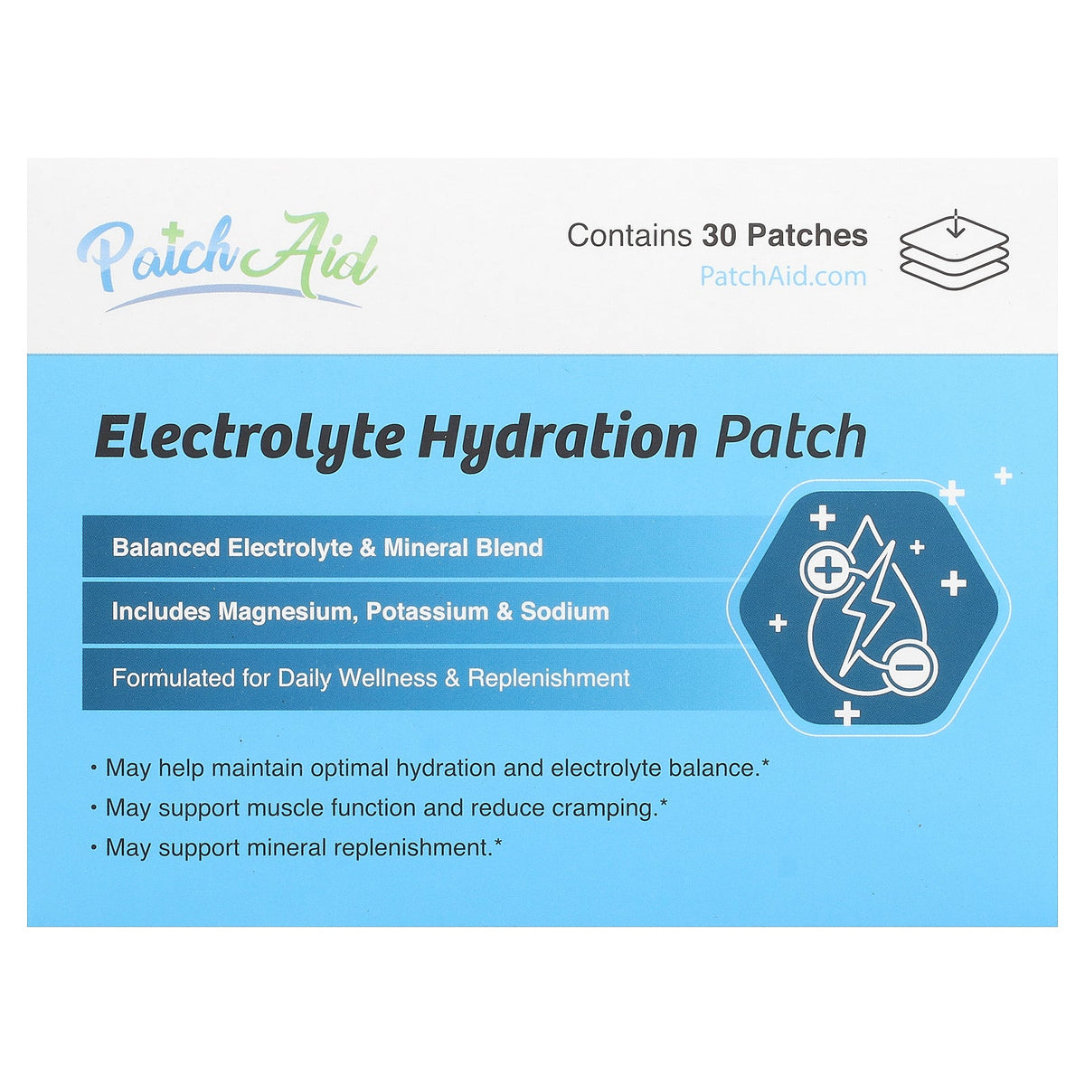 PatchAid, Electrolyte Hydration Patch, 30 Patches