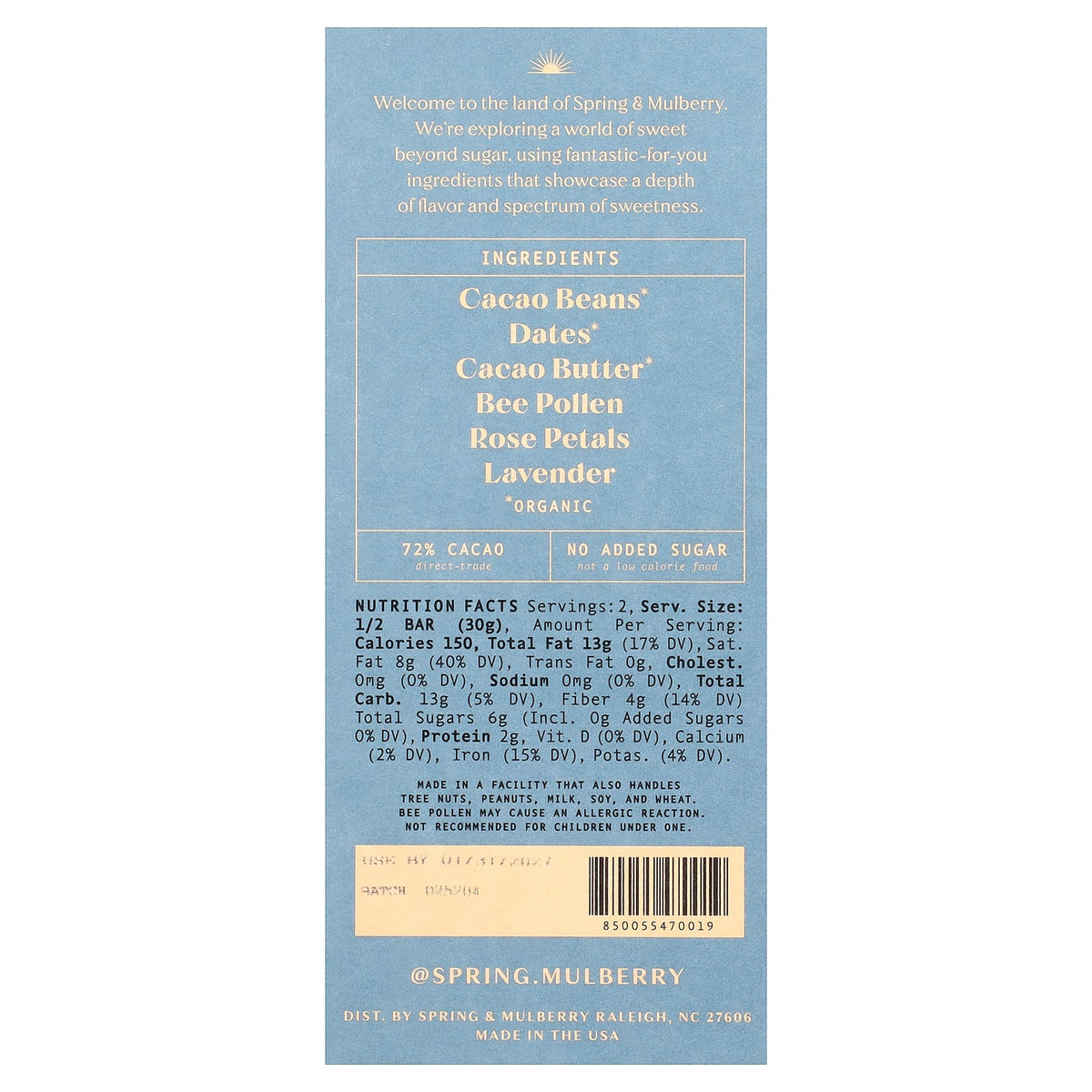 Spring & Mulberry, Date-Sweetened Chocolate, Lavender Rose, 2.1 oz (60 g)