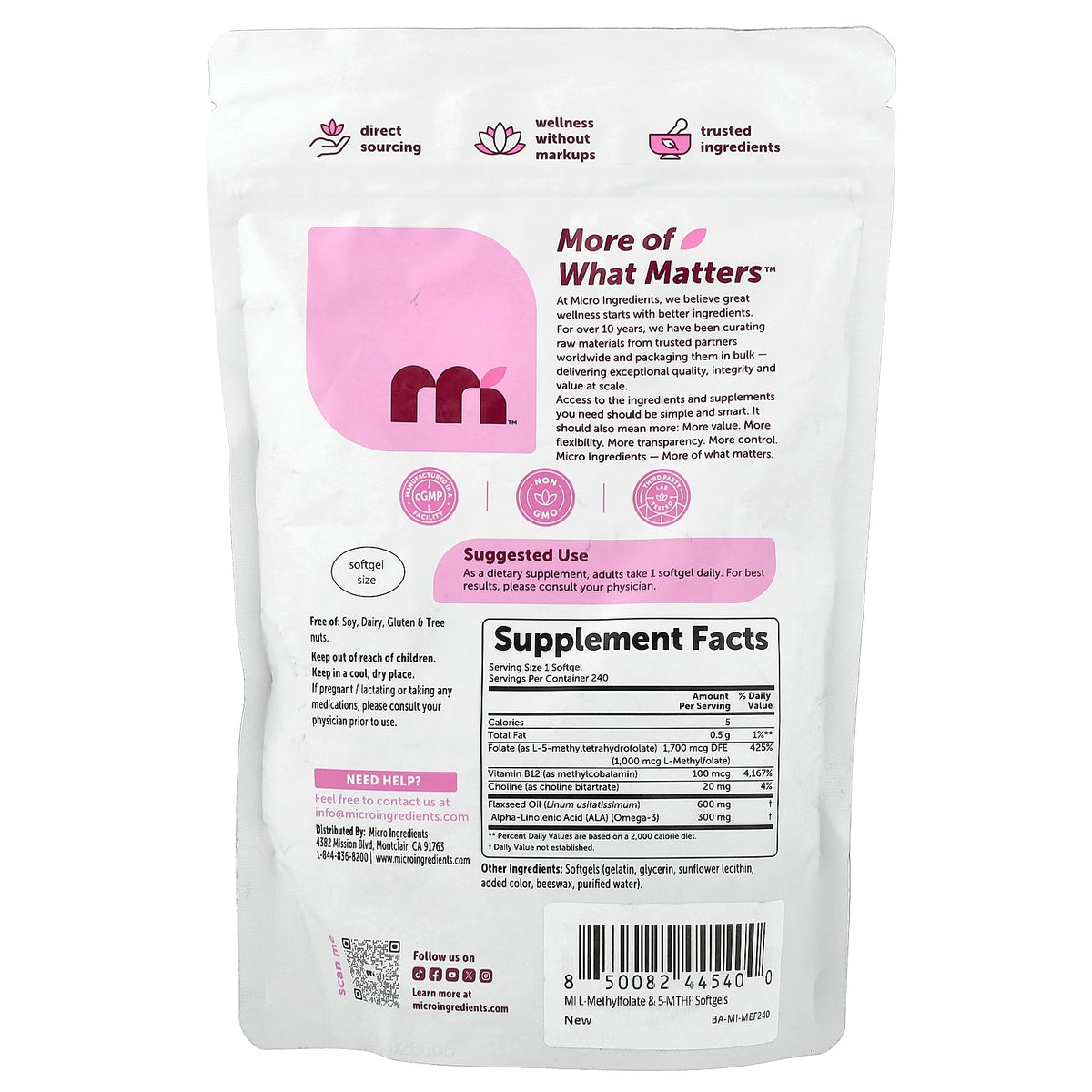 Micro Ingredients, L-Methylfolate 5-MTHF, 240 Softgels