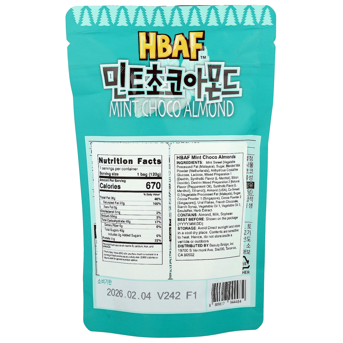 HBAF, Mint Choco Almond, 120 g