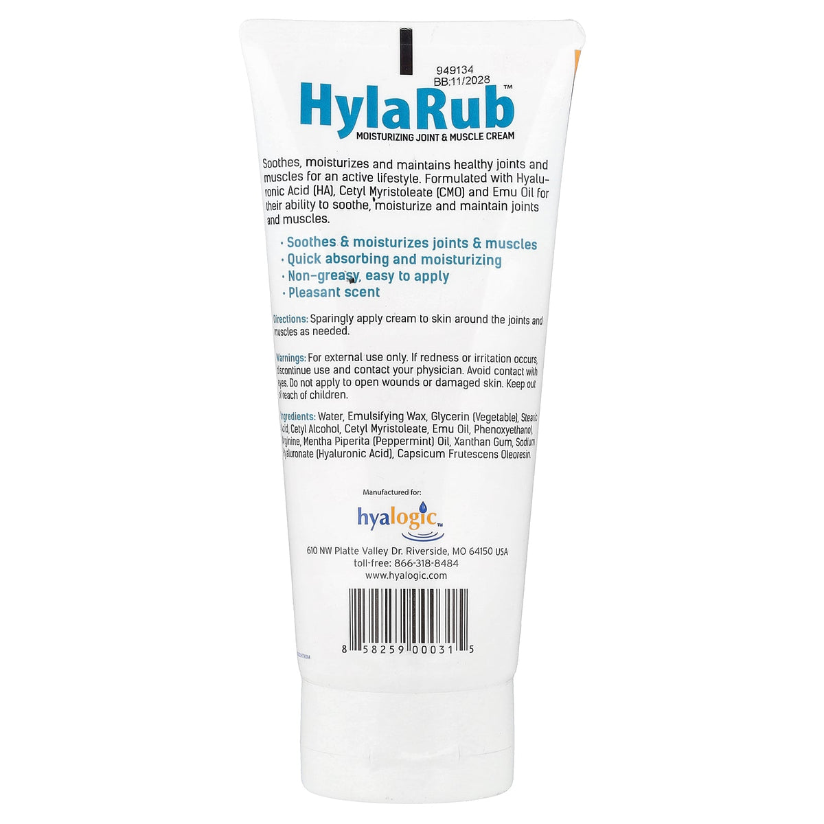 Hyalogic, HylaRub™, Moisturizing Cream, Joints & Muscles , 6 oz (170 g)