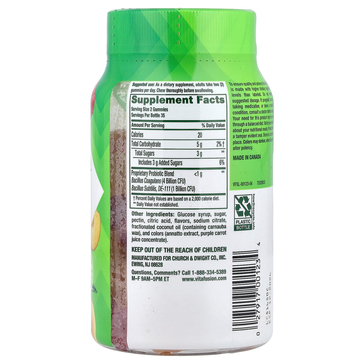 VitaFusion, Probiotic Gummies, Berry, Peach & Mango, 70 Gummies