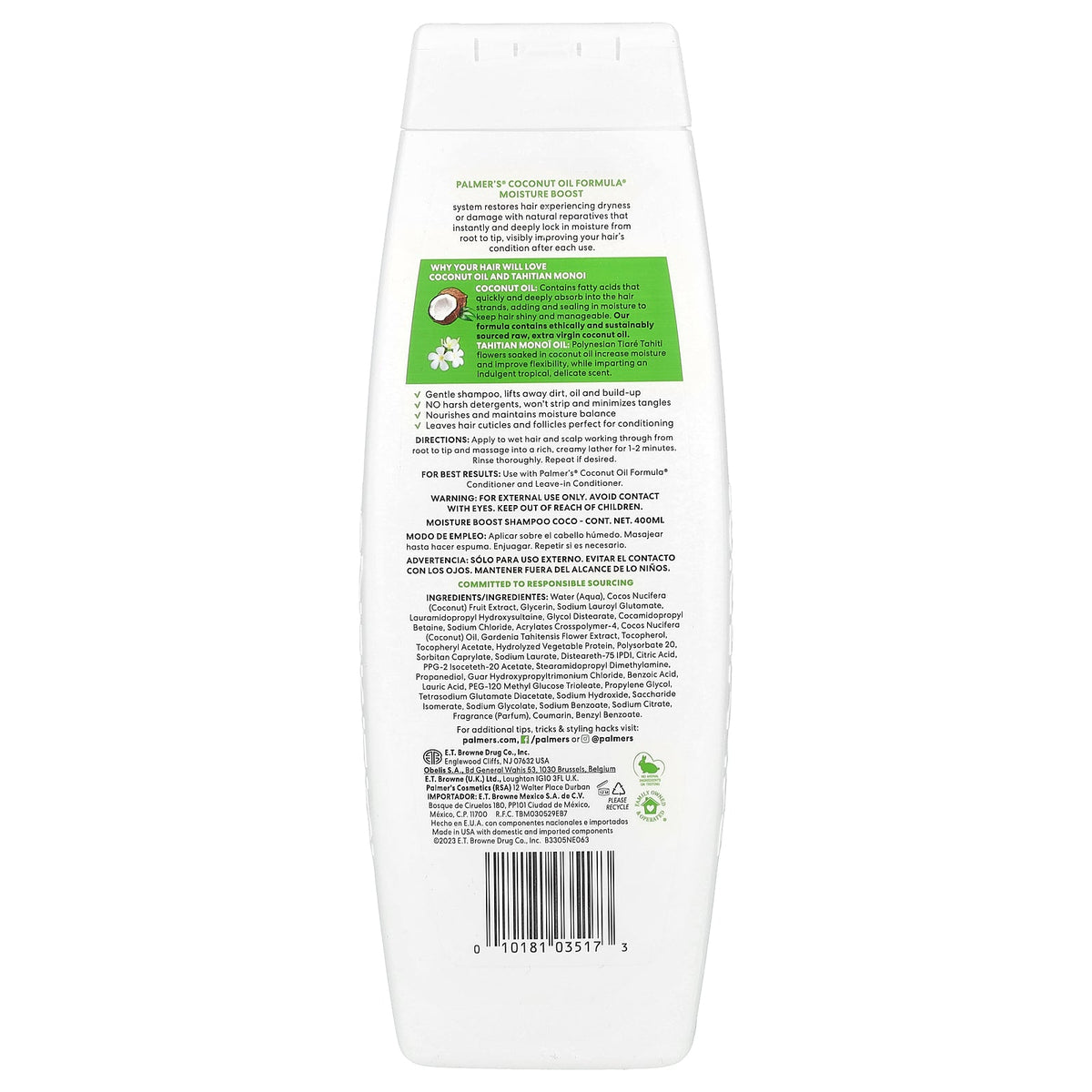 Palmer's, Coconut Oil Formula® with Vitamin E, Moisture Boost Shampoo, Dry, Damaged or Color Treated Hair, 13.5 fl oz (400 ml)