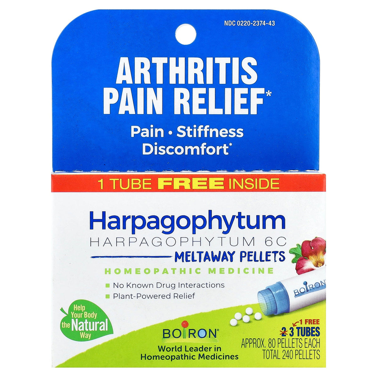 Boiron, Harpagophytum Meltaway Pellets, 3 Tubes, 80 Pellets Each