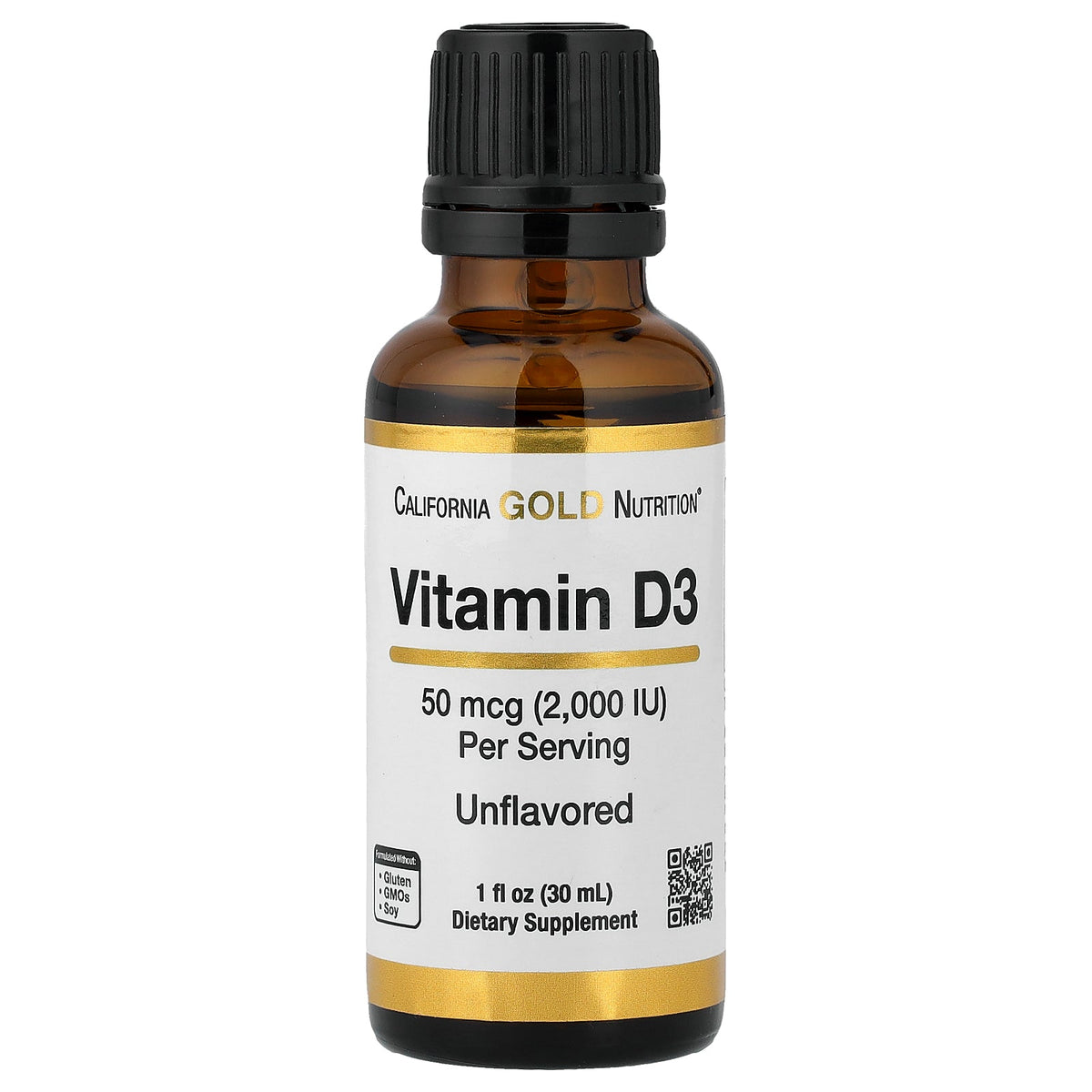 California Gold Nutrition, Vitamin D3, Unflavored, 50 mcg (2,000 IU), 1 fl oz (30 ml)