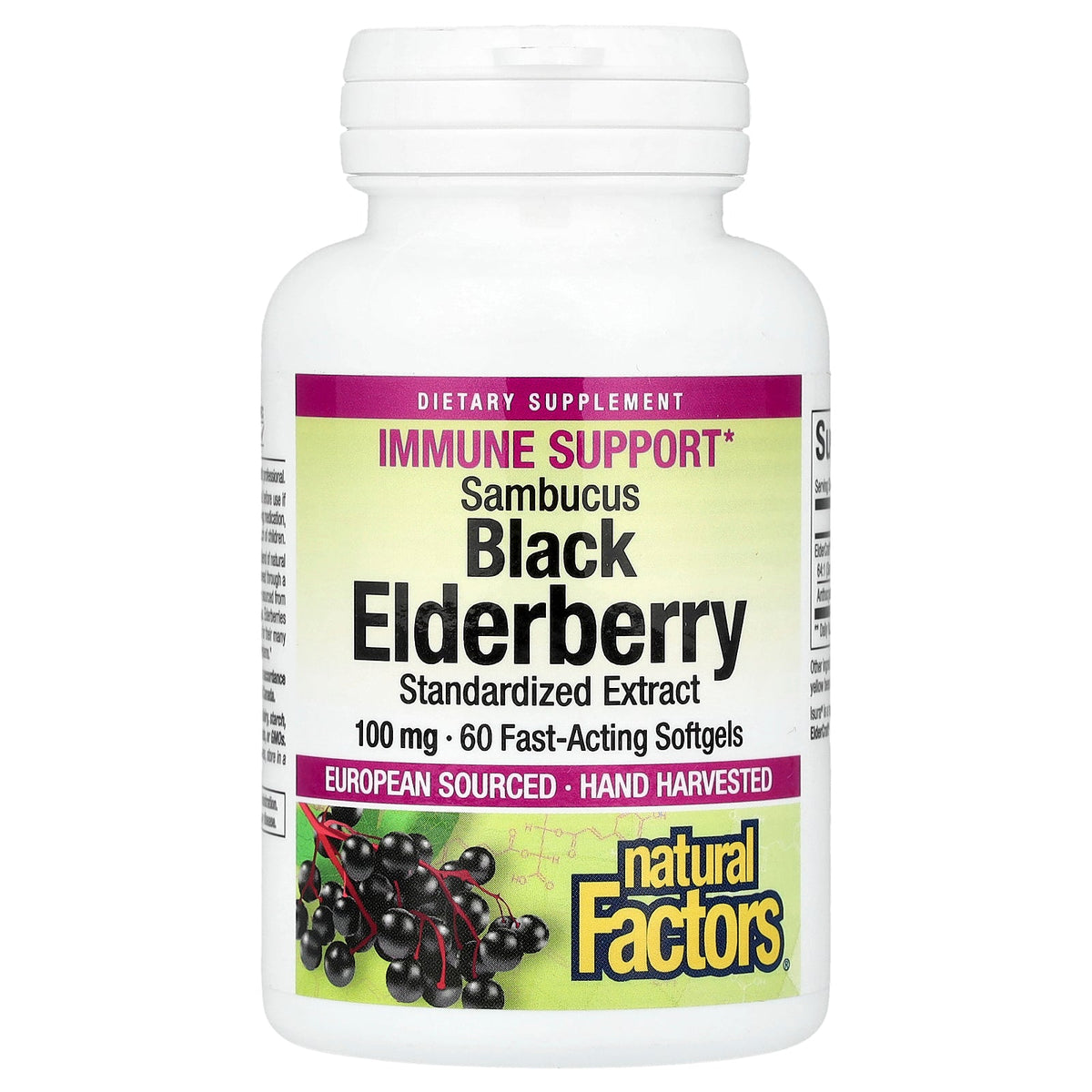 Natural Factors, Sambucus Black Elderberry, 100 mg, 60 Fast-Acting Softgels