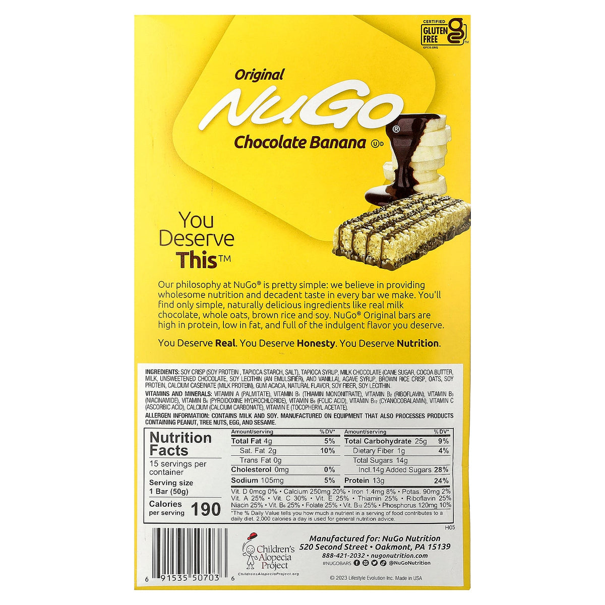 NuGo Nutrition, Protein Bars, Chocolate Banana, 15 Bars, 1.76 oz (50 g) Each