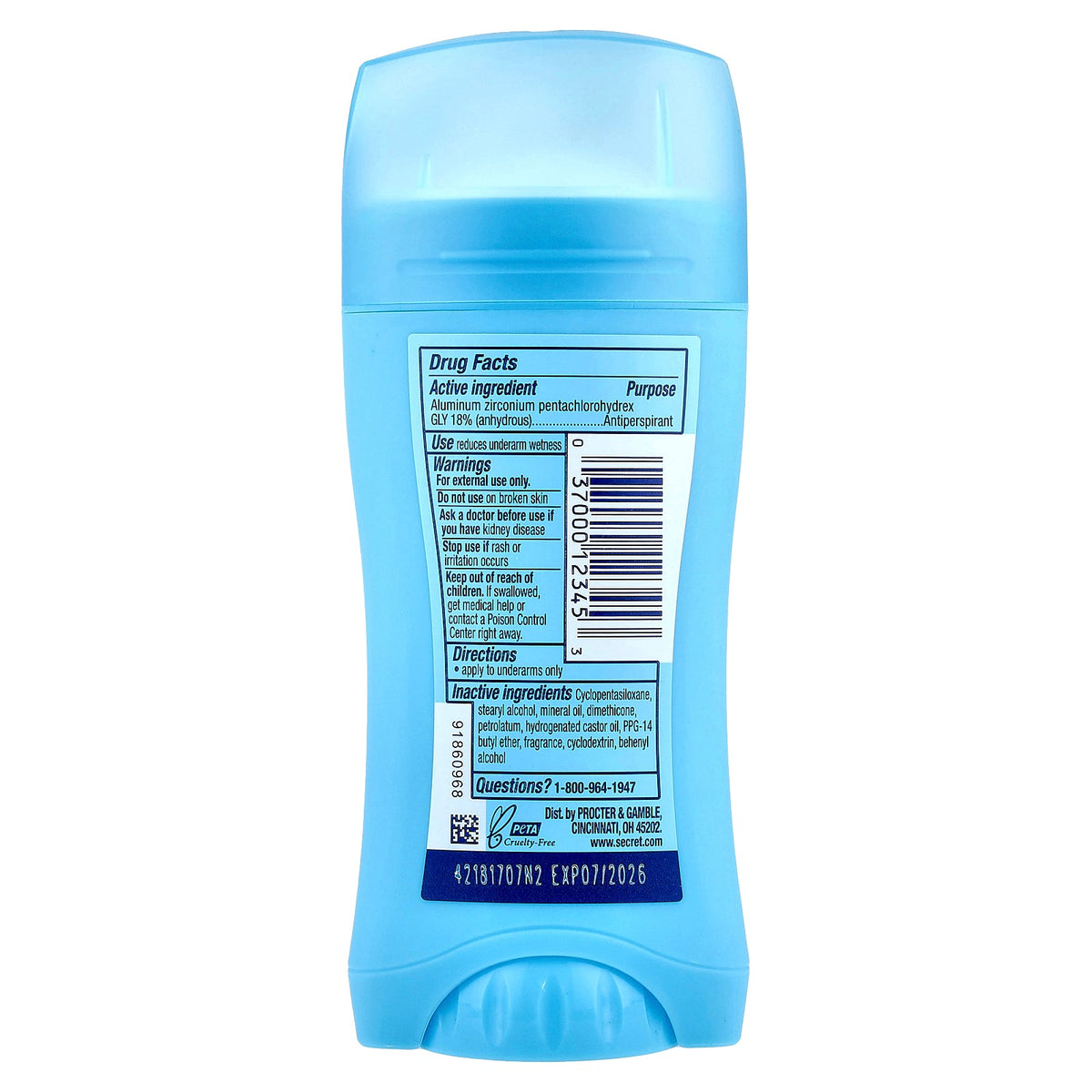 Secret, pH Balanced Invisible Solid, Antiperspirant/Deodorant, Shower Fresh, 2 Pack, 2.6 oz (73 g) Each