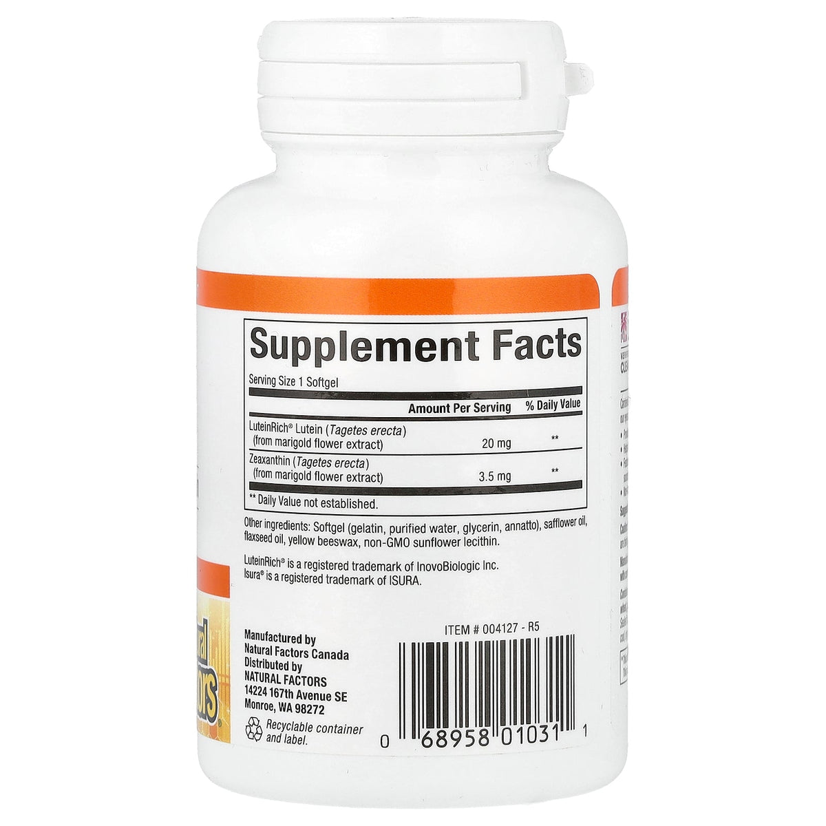 Natural Factors, Lutein, 20 mg , 30 Softgels