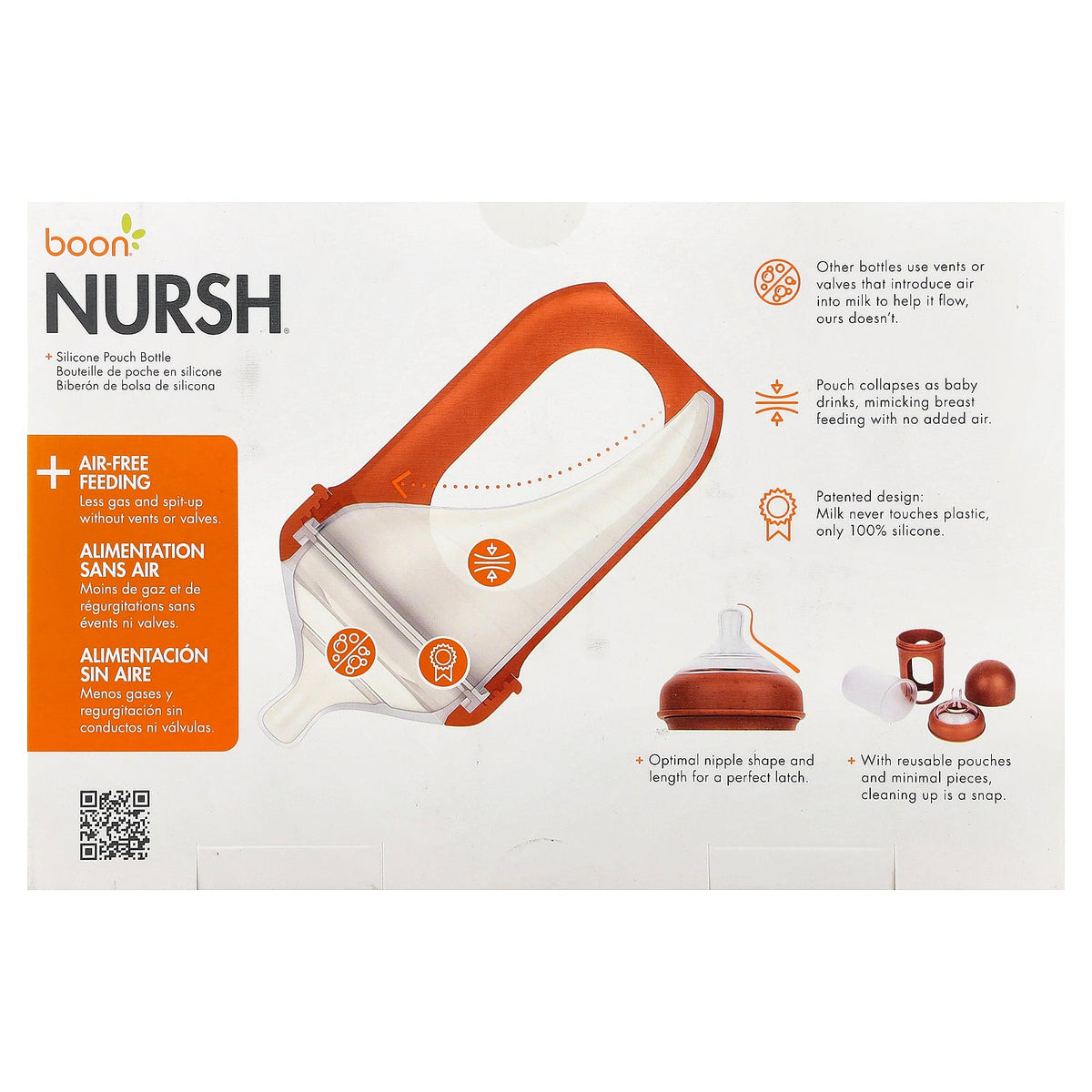 Boon, Nursh®, Silicone Pouch Bottle, Medium, 3 Months +, 3 Bottles, 8 oz (236 ml) Each