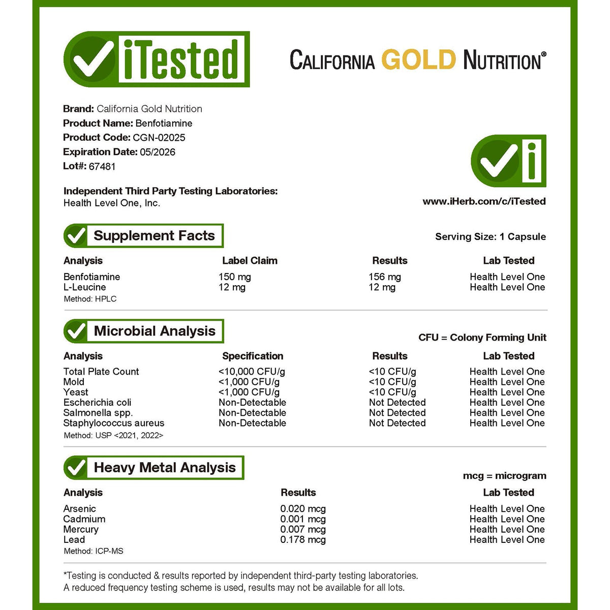 California Gold Nutrition, Benfotiamine with L-Leucine, 150 mg, 90 Veggie Capsules