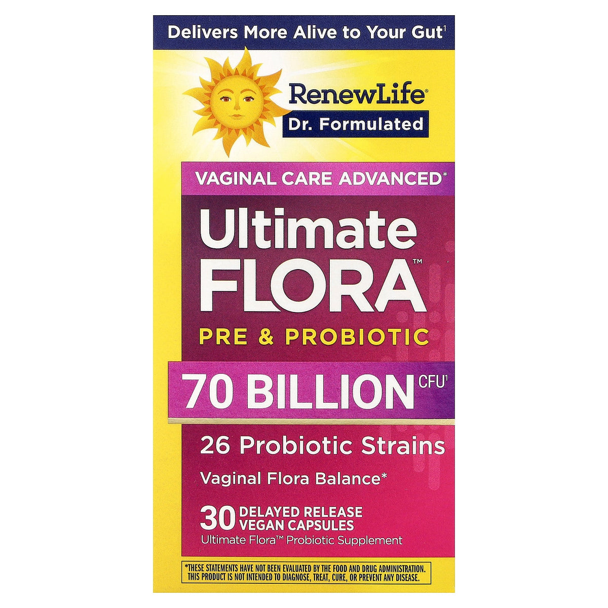 Renew Life, Ultimate Flora™, Vaginal Care Advanced, Pre & Probiotic, 30 Delayed Release Vegan Capsules